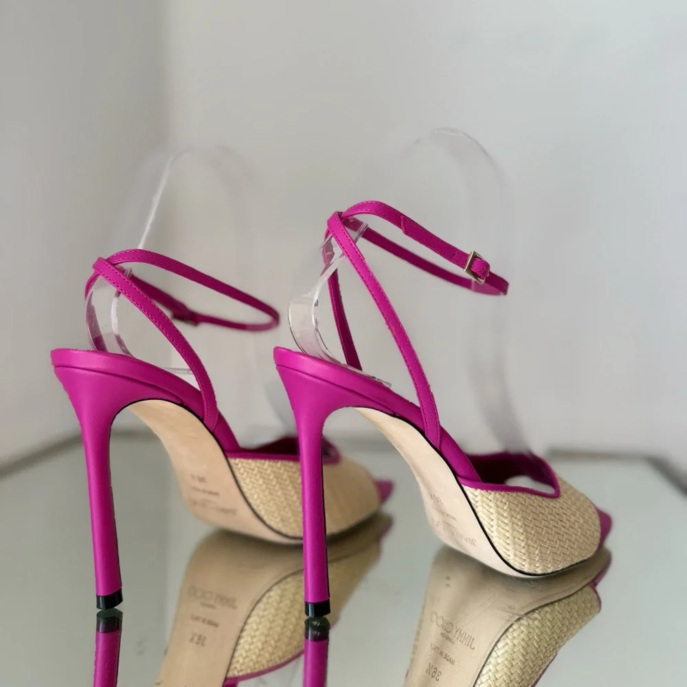 Like new JIMMY CHOO Zula 100 leather-trimmed raffia sandals 36.5 $925